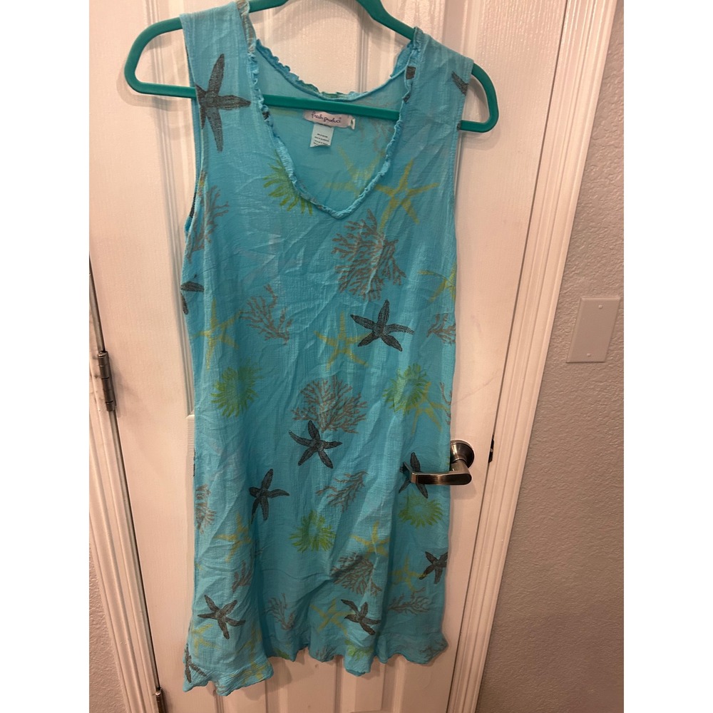 Fresh Produce Shift Dress Blue Starfish Coral Cotton Beach Summer Coastal